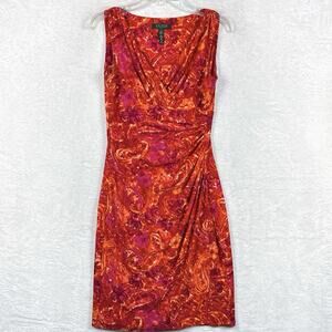Lauren Ralph Lauren Womens 4 Pink Orange Floral Empire Waist Slip Dress 90s Y2k